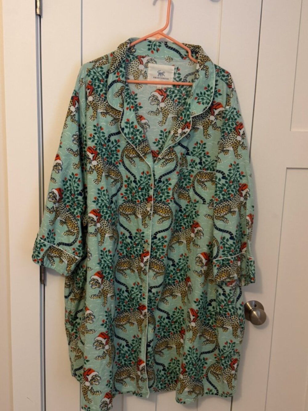 Printfresh Flannel Holiday Leopard Santa Sleep Shirt Organic Cotton